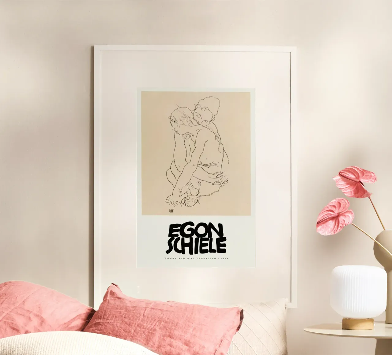 Schiele - Woman And Girl Embracing III poster con telaio in plastica da Vintage by JUNIQE