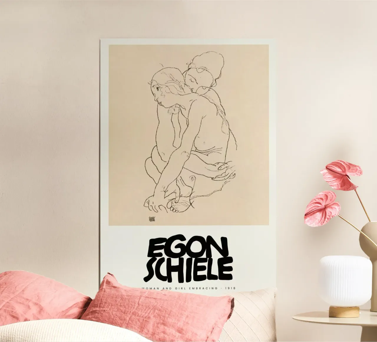 Schiele - Woman And Girl Embracing III poster con telaio in plastica da Vintage by JUNIQE