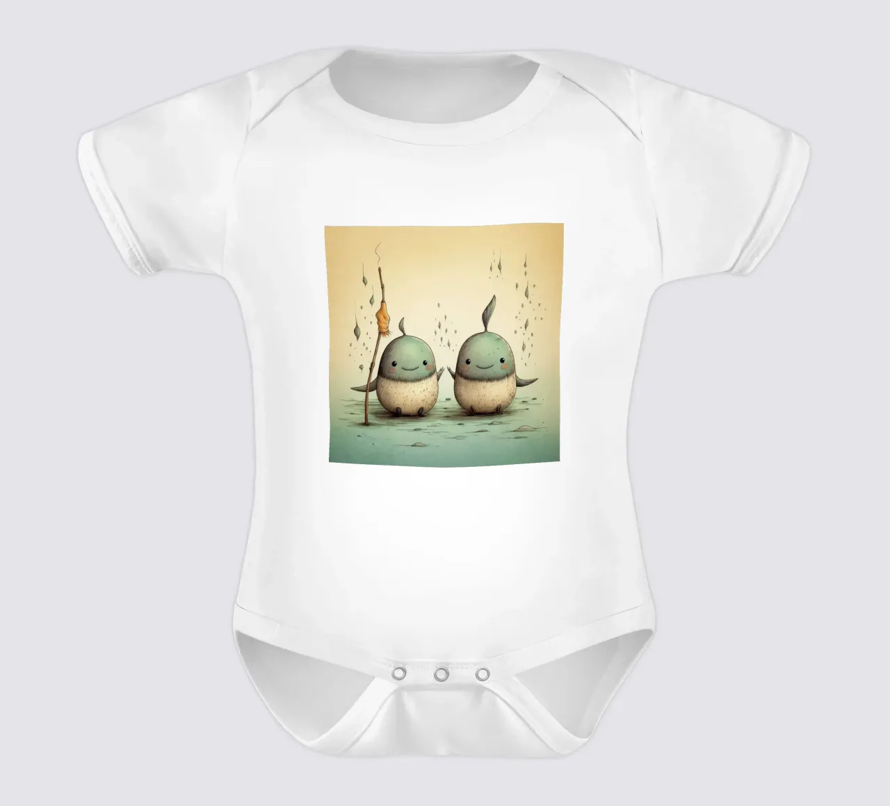 Retro Narwhal Duo Kurzarm Babybody von Funny Animals