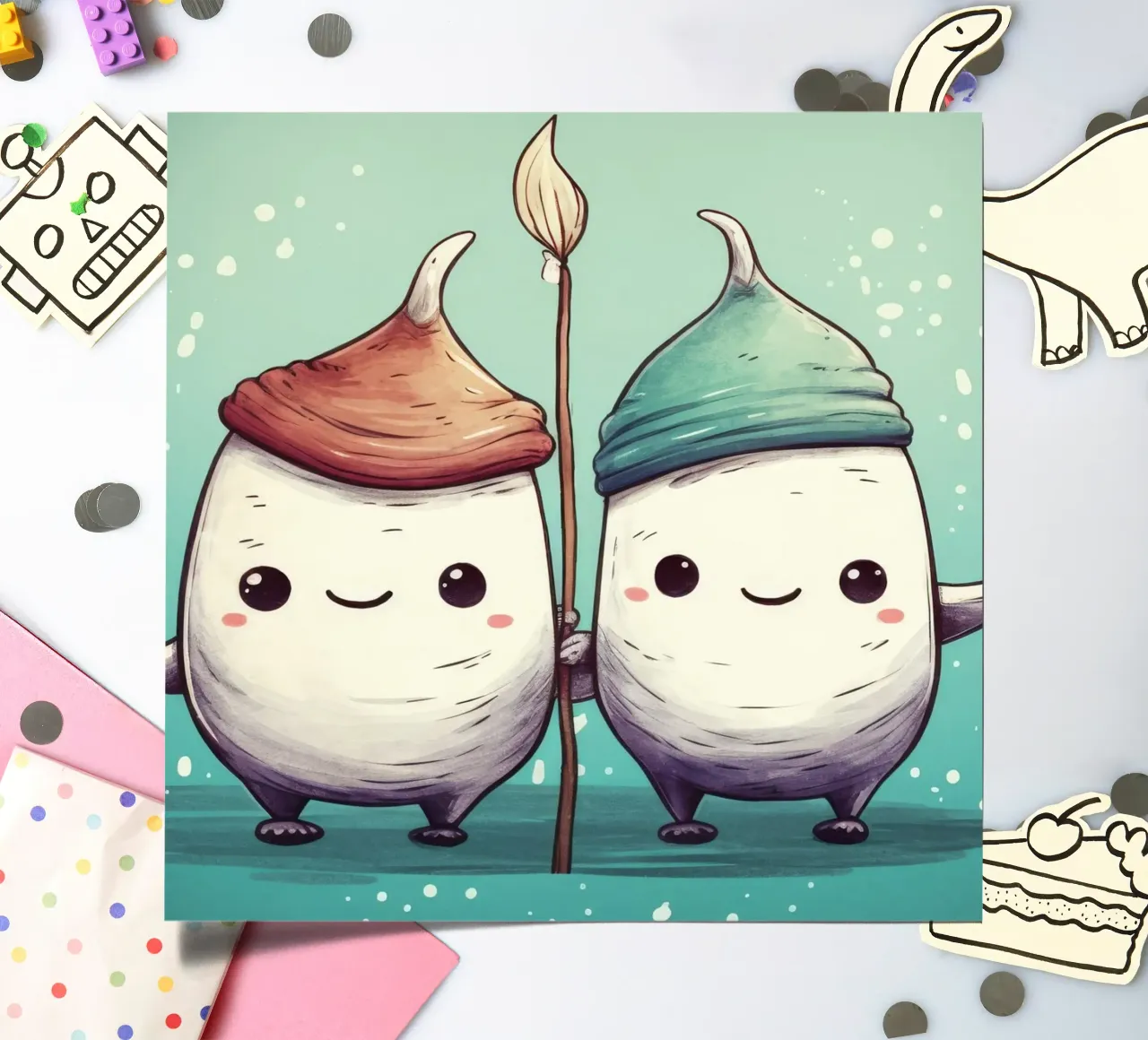 Retro Narwhal Duo sticker sheet by Funny Animals