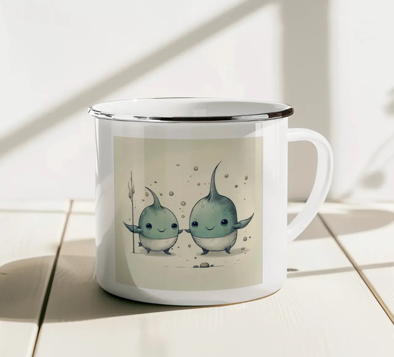 Duo di Narvalo retrò tazza in smalto da Funny Animals
