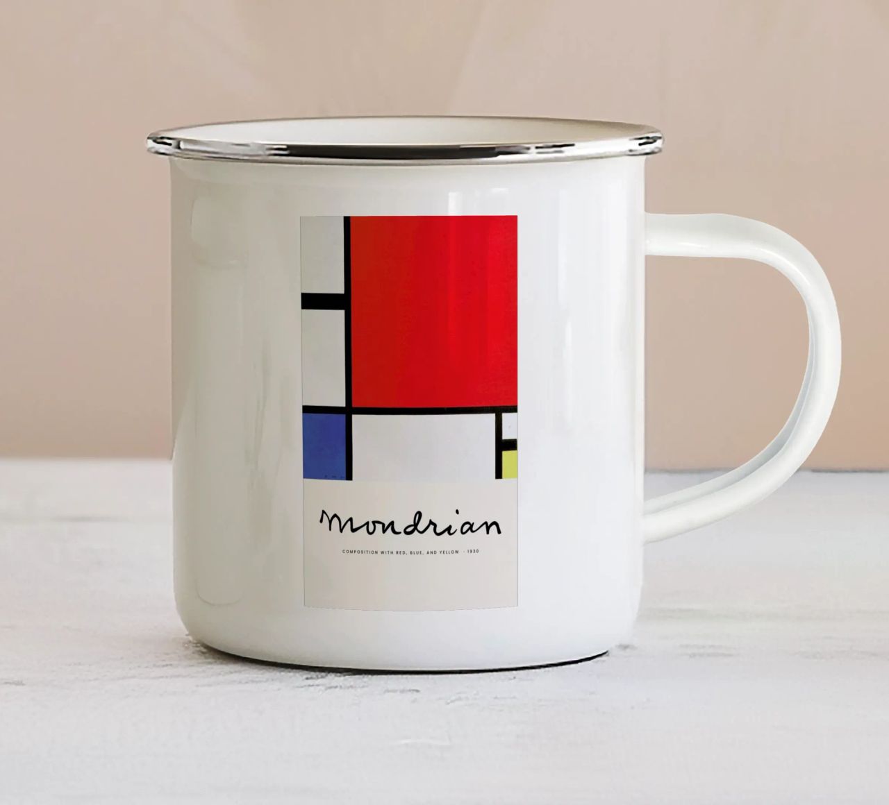 Mondrian – Signed Composition tazza in smalto da Vintage by JUNIQE
