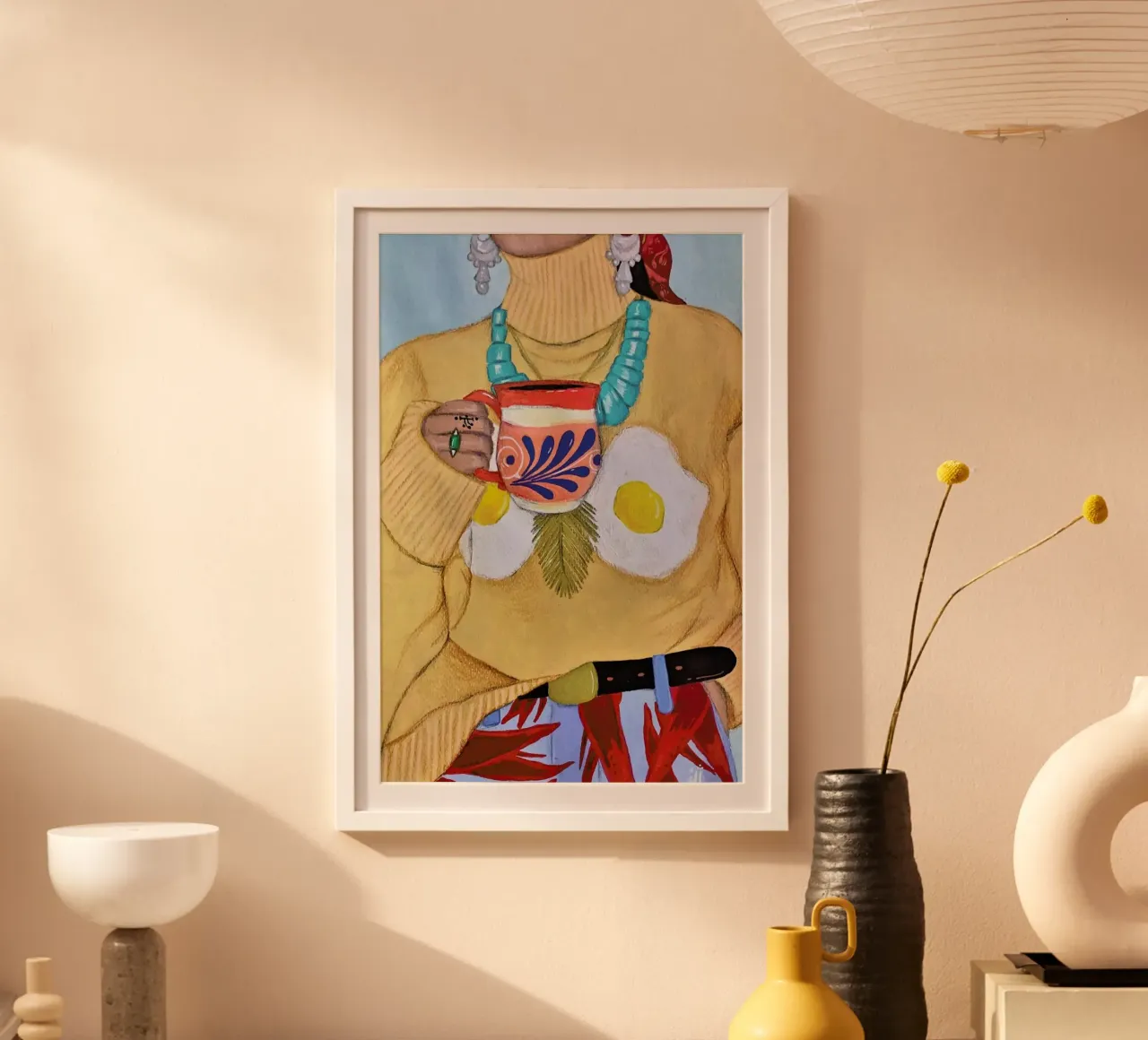 Eggs And Hot Chocolate poster con telaio in plastica da Paloma Kua