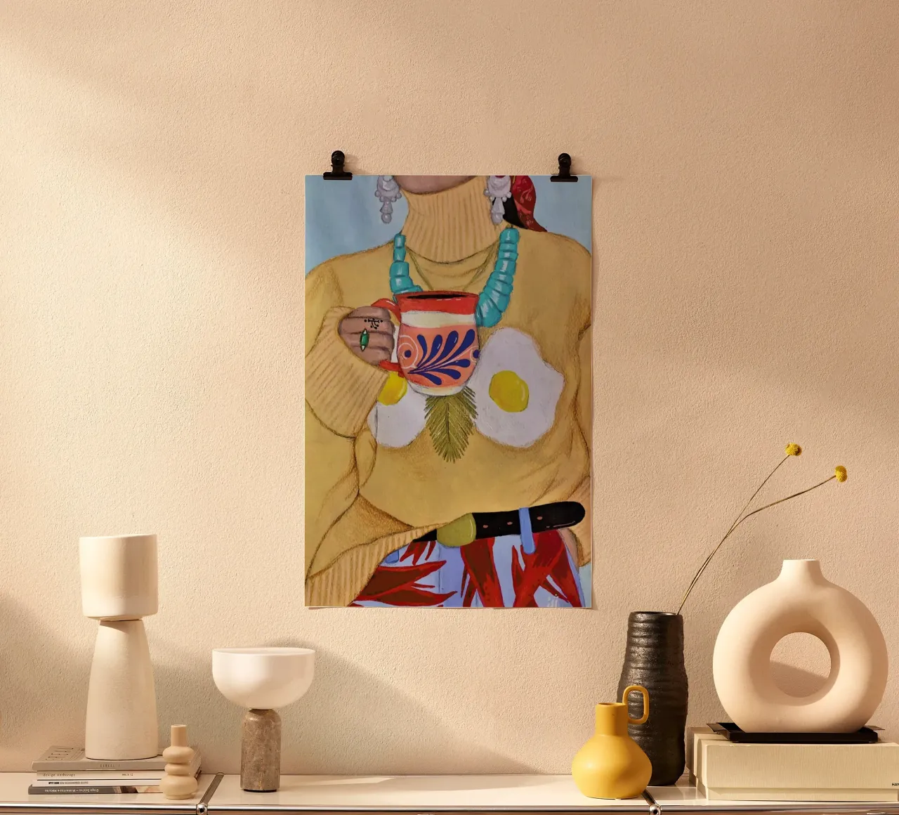 Eggs And Hot Chocolate poster con telaio in plastica da Paloma Kua