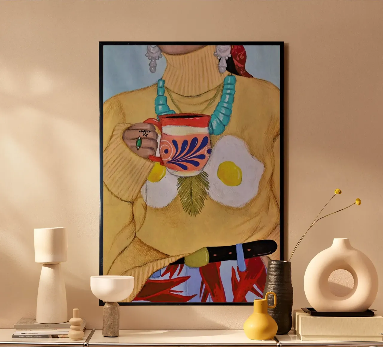 Eggs And Hot Chocolate poster con telaio in plastica da Paloma Kua