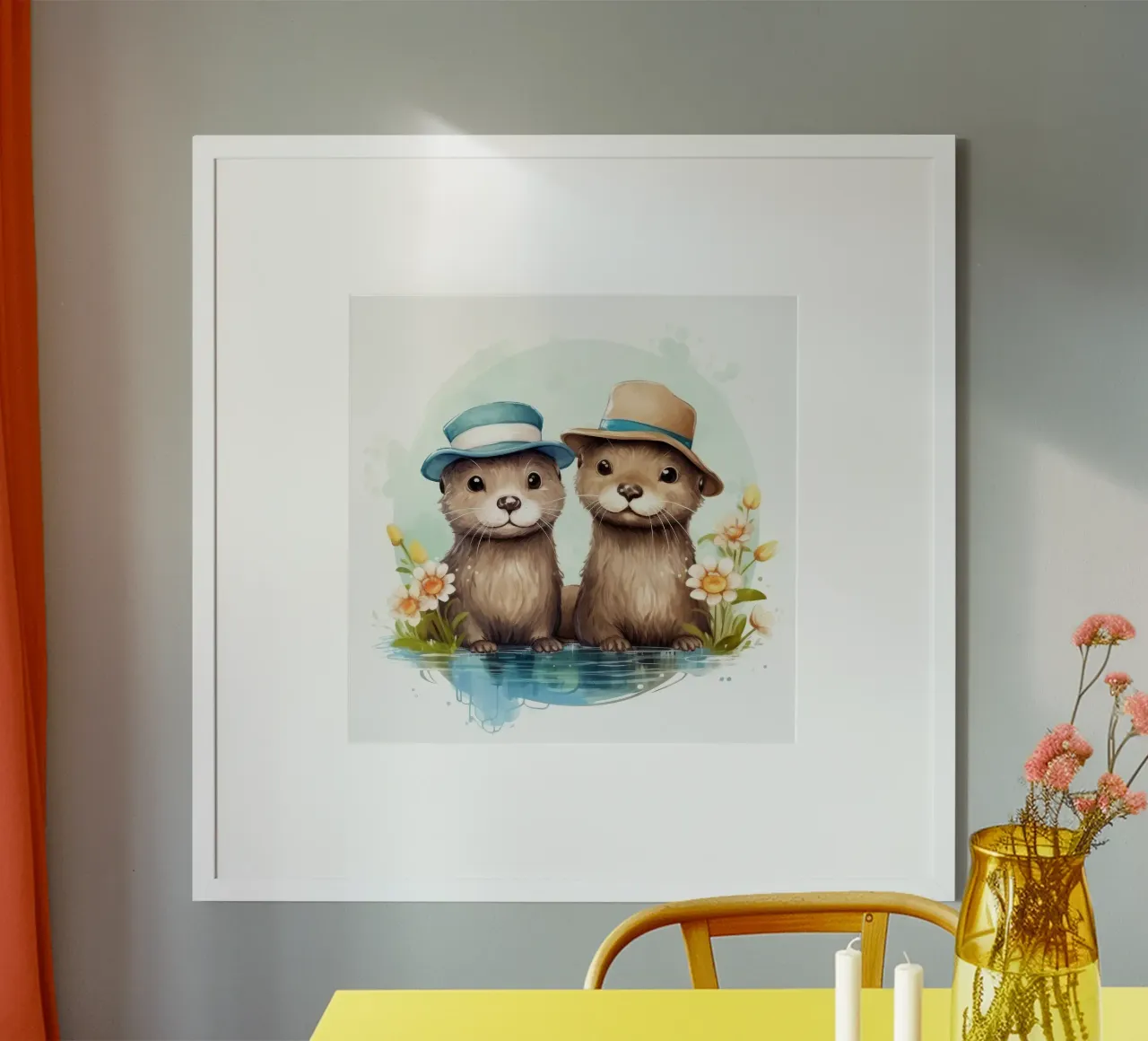 Retro Otter Duo poster con telaio in alluminio da Funny Animals