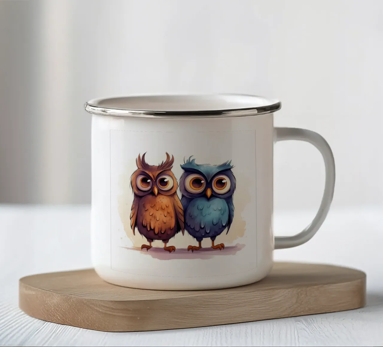Retro Owl Duo tazza in smalto da Funny Animals
