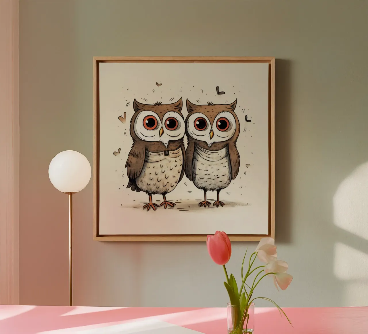 Retro Uil Duo canvas met Baklijst van Funny Animals