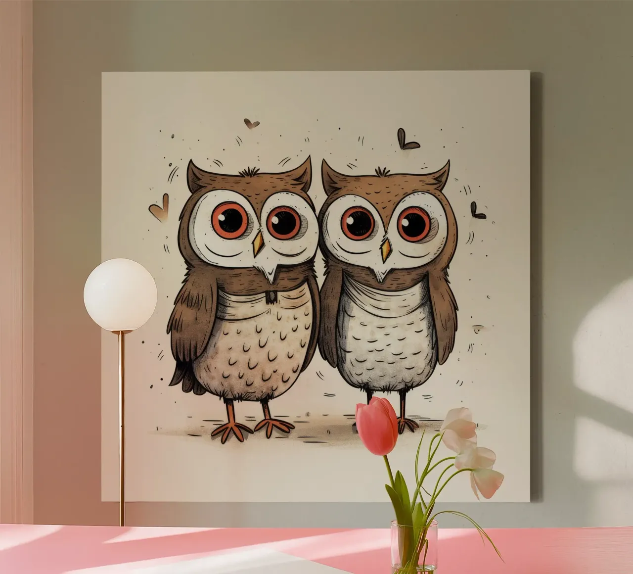 Retro Uil Duo canvas met Baklijst van Funny Animals