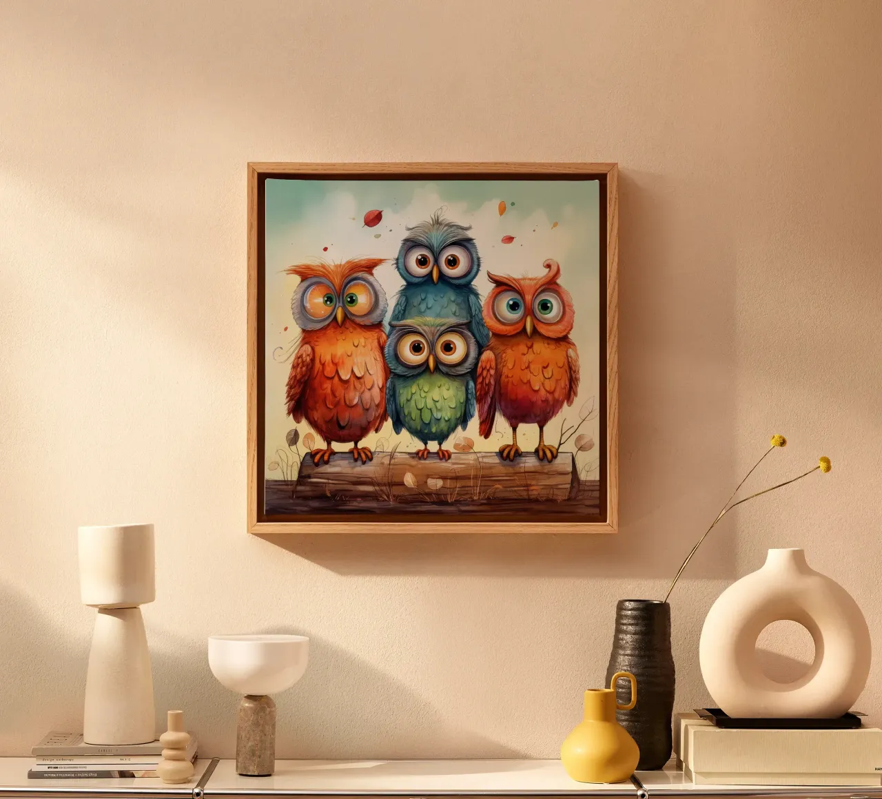 Retro Uilenbende canvas met Baklijst van Funny Animals