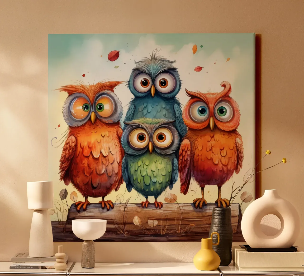 Retro Uilenbende canvas met Baklijst van Funny Animals