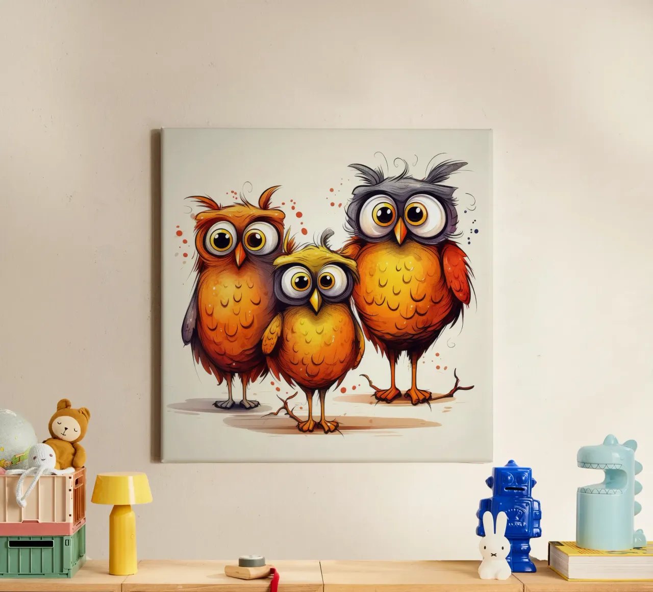 Retro Uilenbende canvas met Baklijst van Funny Animals