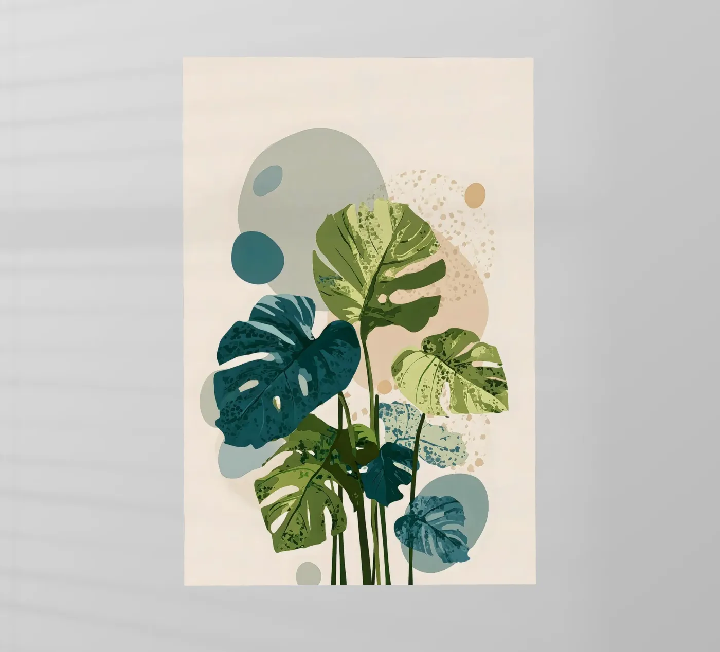 Monstera botanica nei colori verde salvia e blu petrolio pellicola backlit da Studio Verde