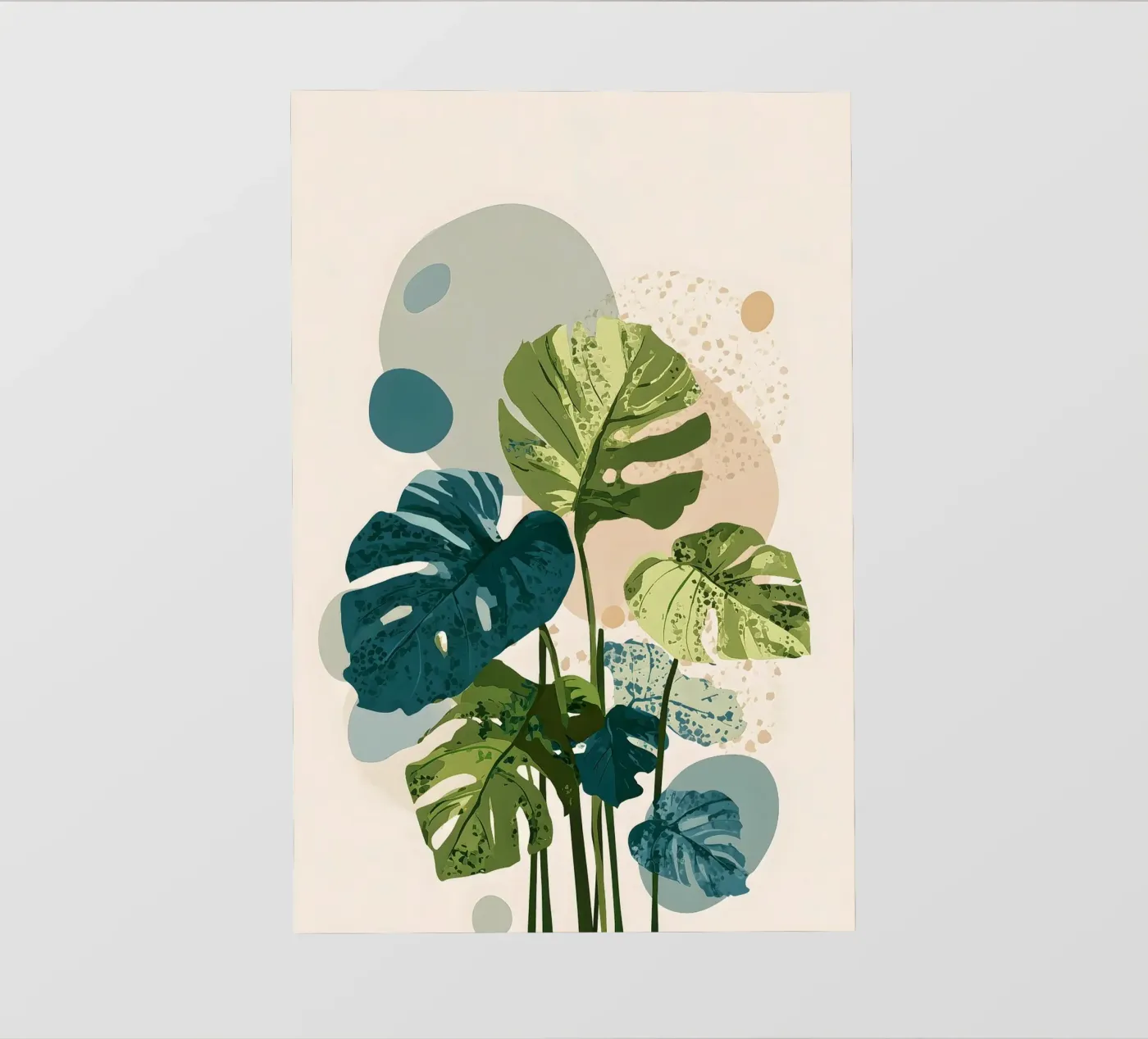 Monstera botanica nei colori verde salvia e blu petrolio pellicola backlit da Studio Verde