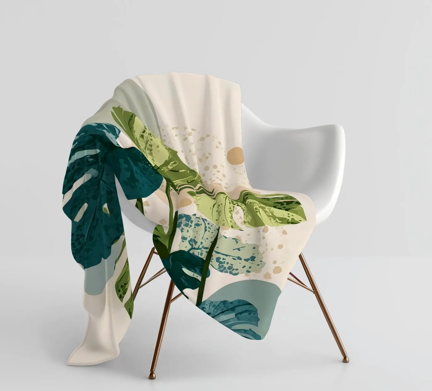 Botanische Monstera in Salbeigrün & Petrolblau Fleecedecke von Studio Verde