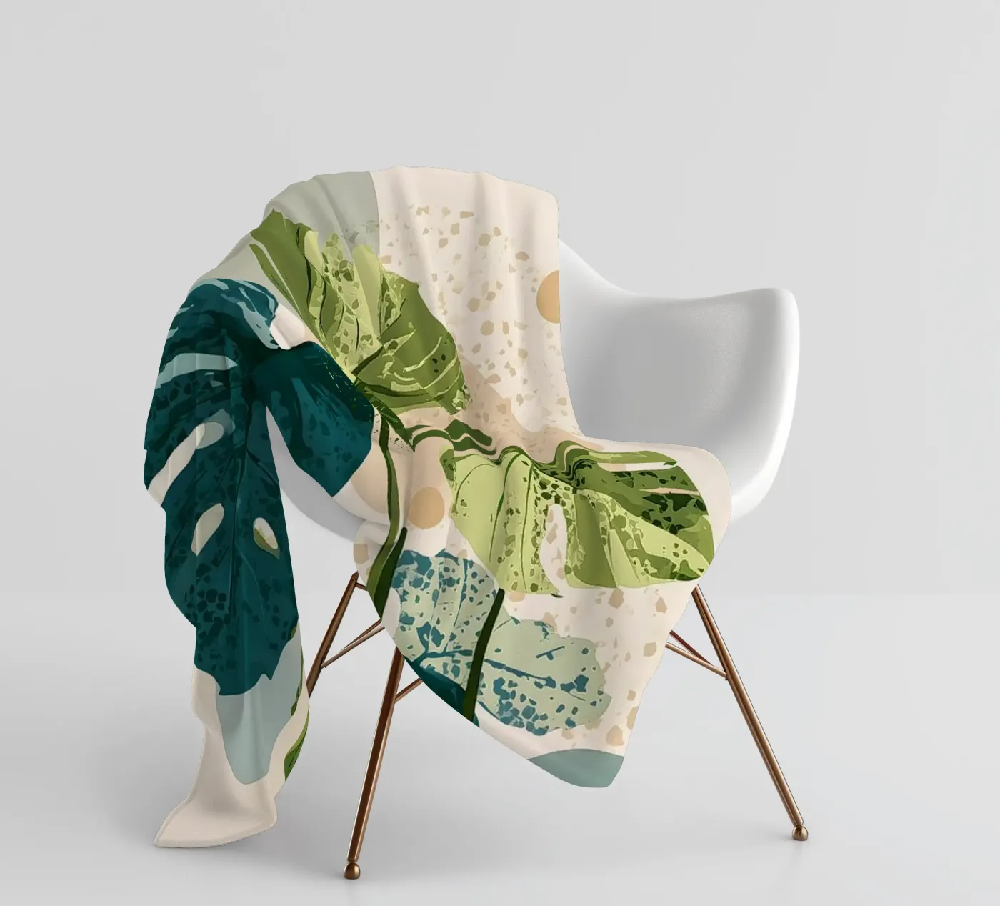 Botanische Monstera in Salbeigrün & Petrolblau Fleecedecke von Studio Verde