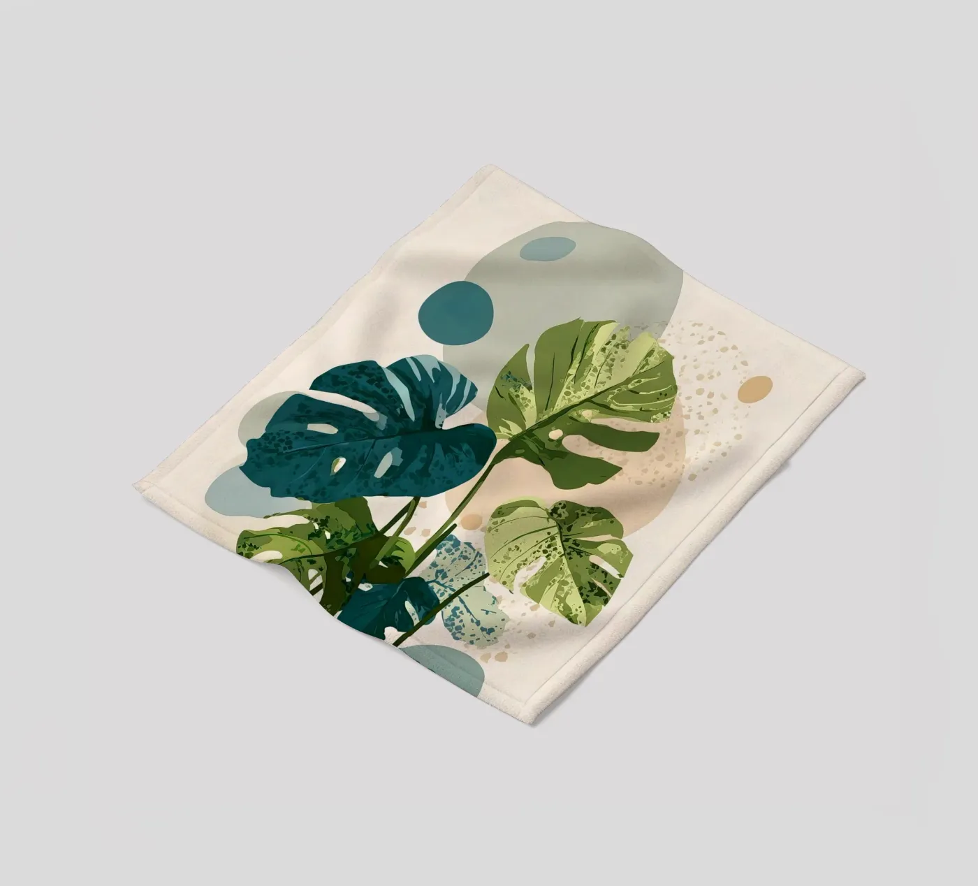 Botanische Monstera in Salbeigrün & Petrolblau Fleecedecke von Studio Verde