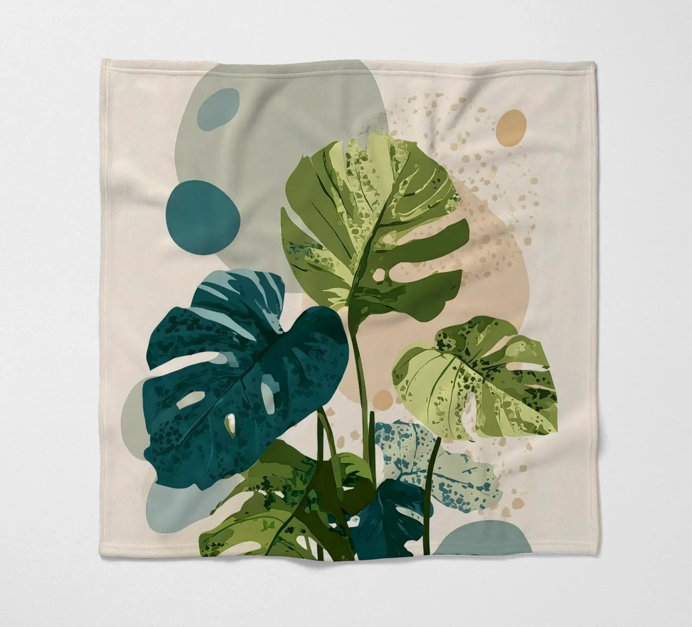 Botanische Monstera in Salbeigrün & Petrolblau Fleecedecke von Studio Verde