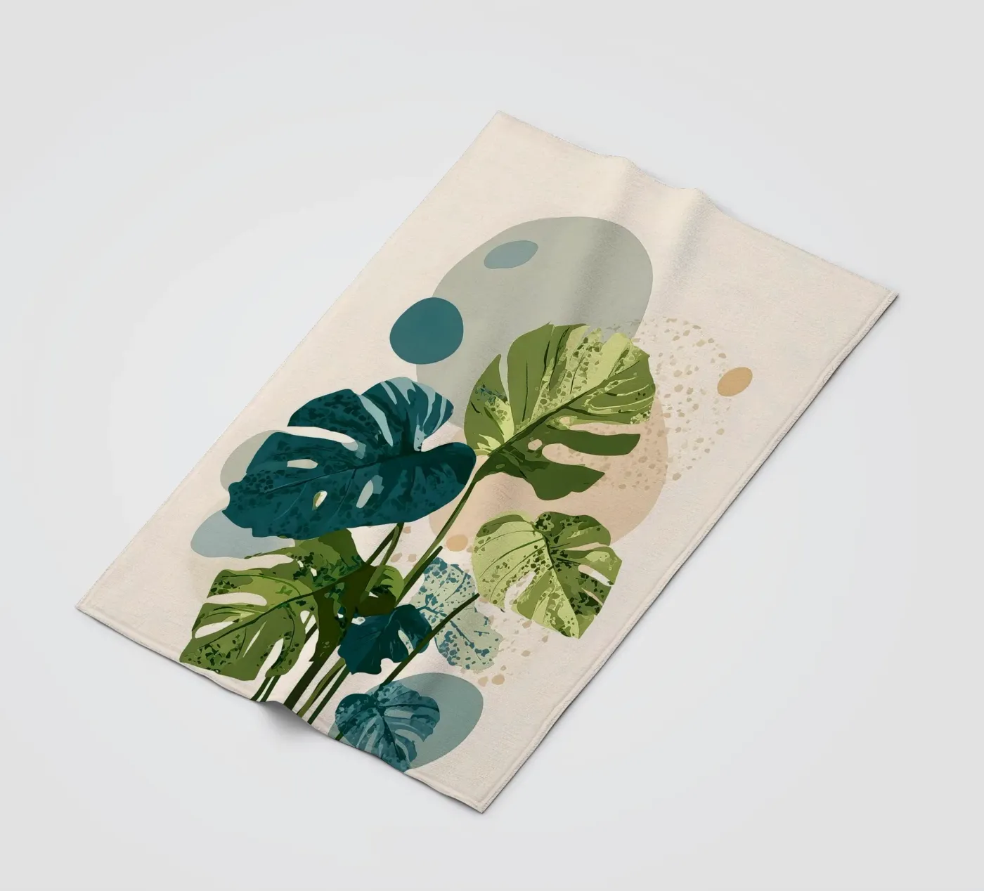 Botanische Monstera in Salbeigrün & Petrolblau Fleecedecke von Studio Verde