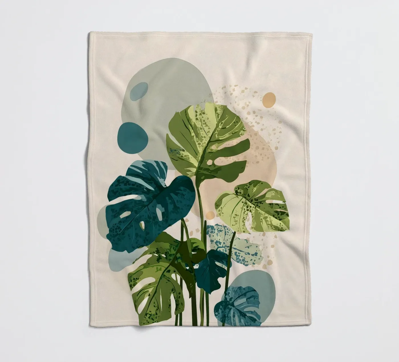 Botanische Monstera in Salbeigrün & Petrolblau Fleecedecke von Studio Verde