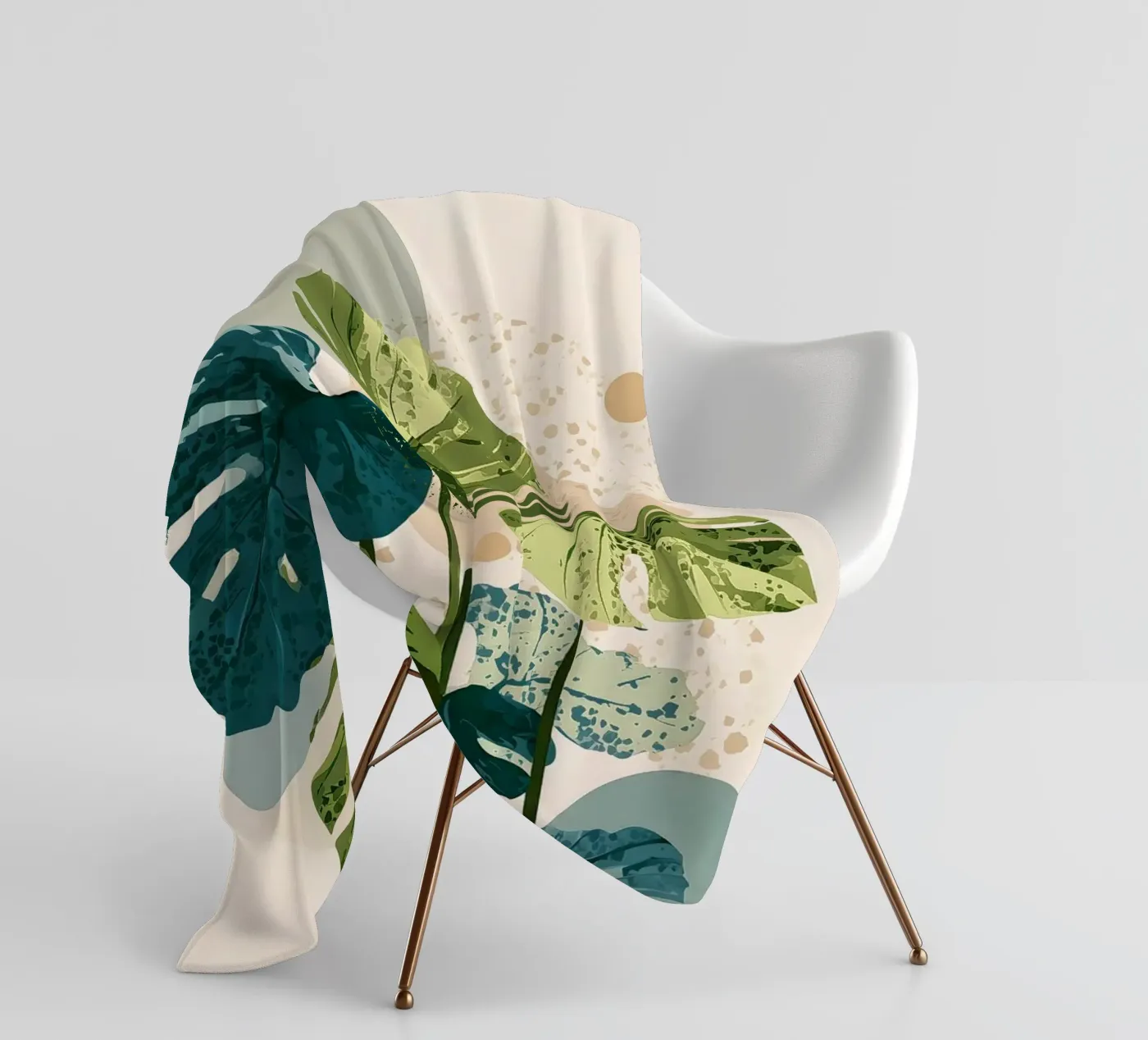 Botanische Monstera in Salbeigrün & Petrolblau Fleecedecke von Studio Verde