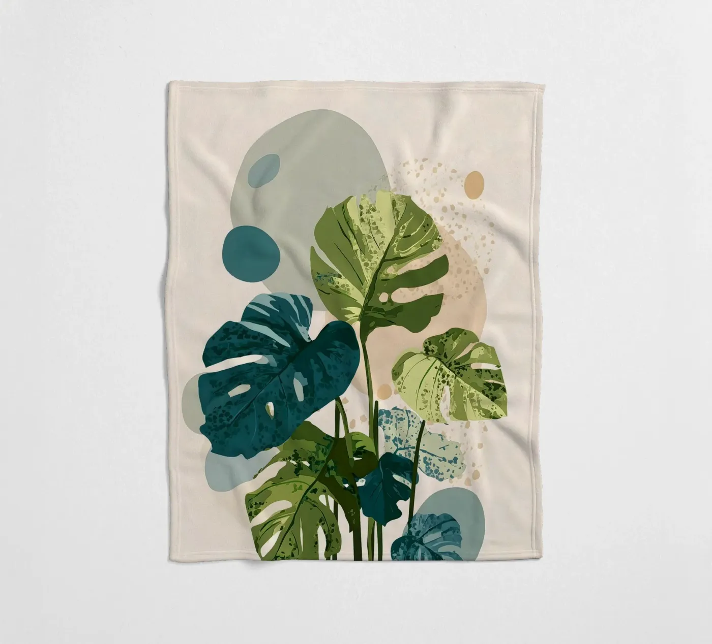 Botanische Monstera in Salbeigrün & Petrolblau Fleecedecke von Studio Verde