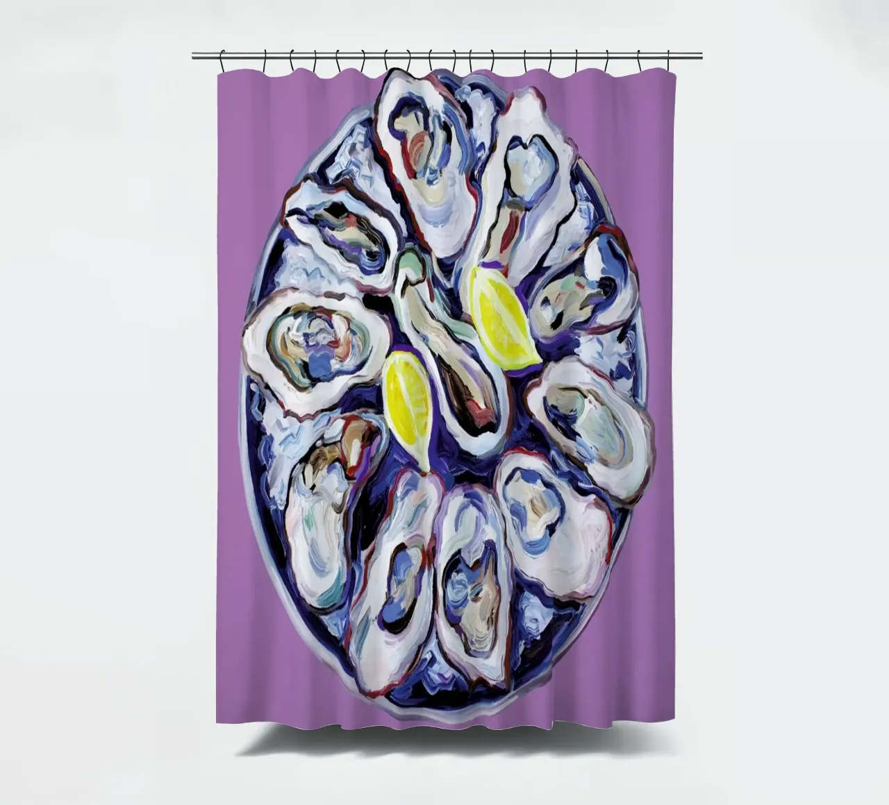 Oysters On A Plate Purple shower curtain by Alice Straker