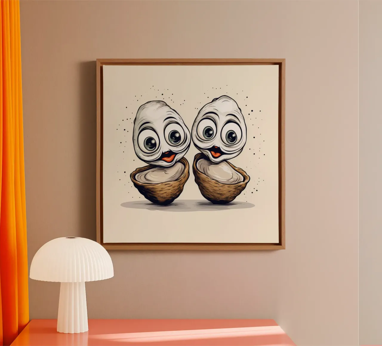 Duo di ostriche retrò tela con Cornice a cassetta da Funny Animals