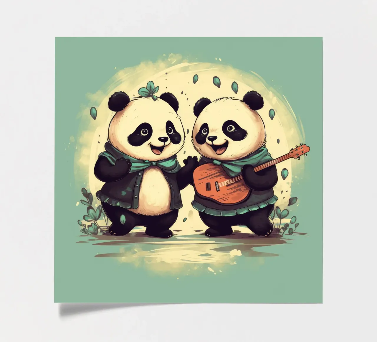 Duo de pandas rétro planche autocollant de Funny Animals