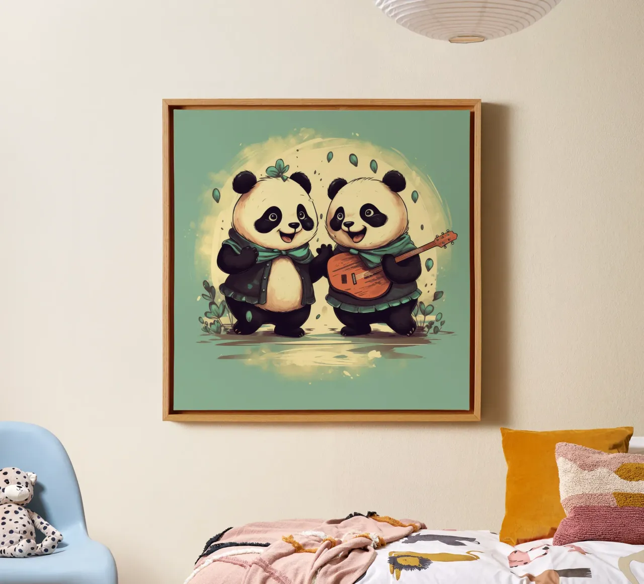 Duo di panda retrò tela con Cornice a cassetta da Funny Animals