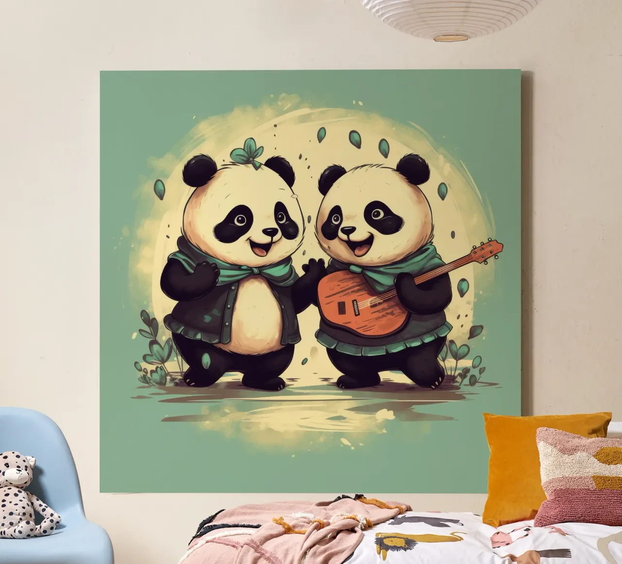 Duo di panda retrò tela con Cornice a cassetta da Funny Animals