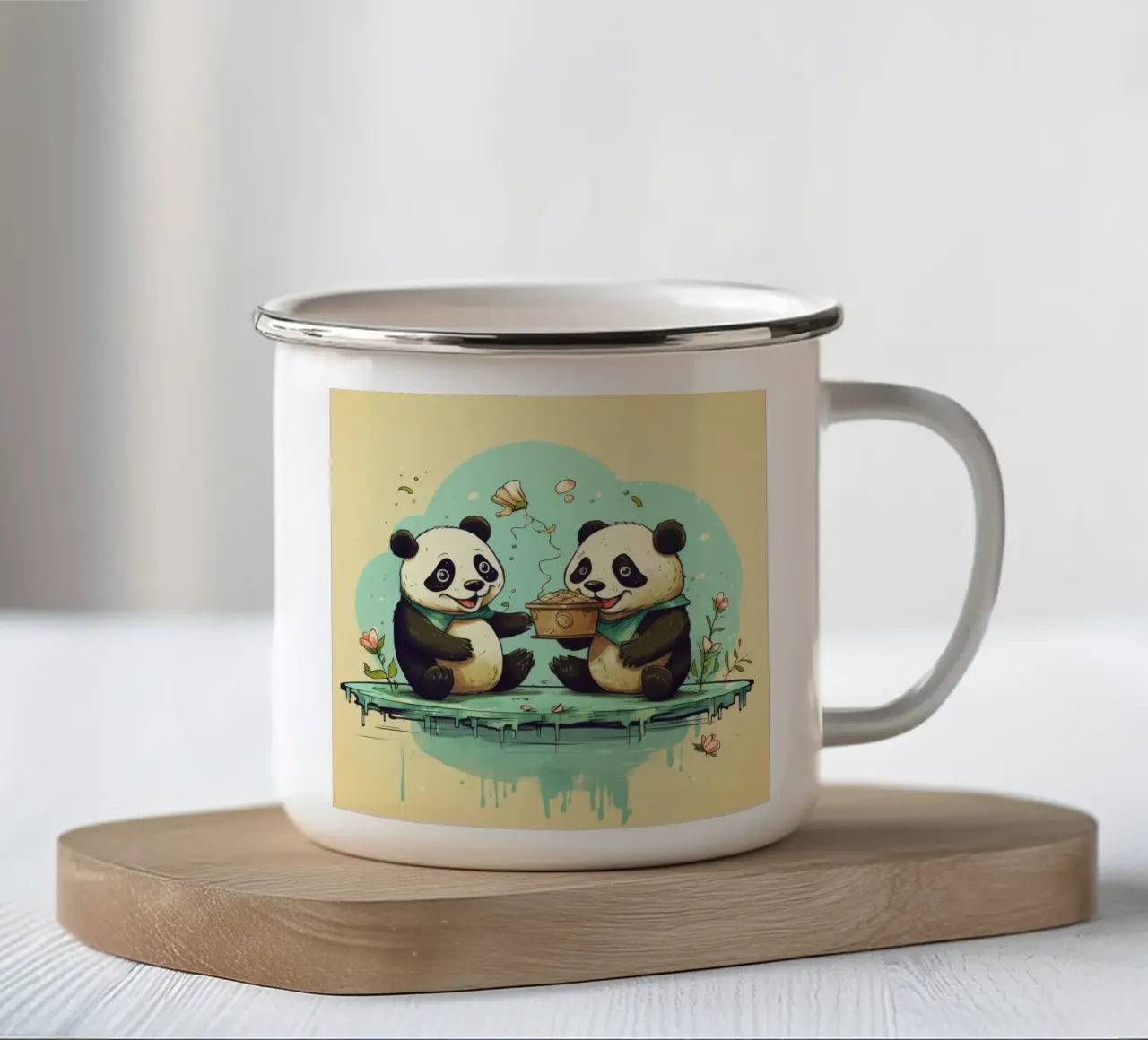 Duo di panda retrò tazza in smalto da Funny Animals