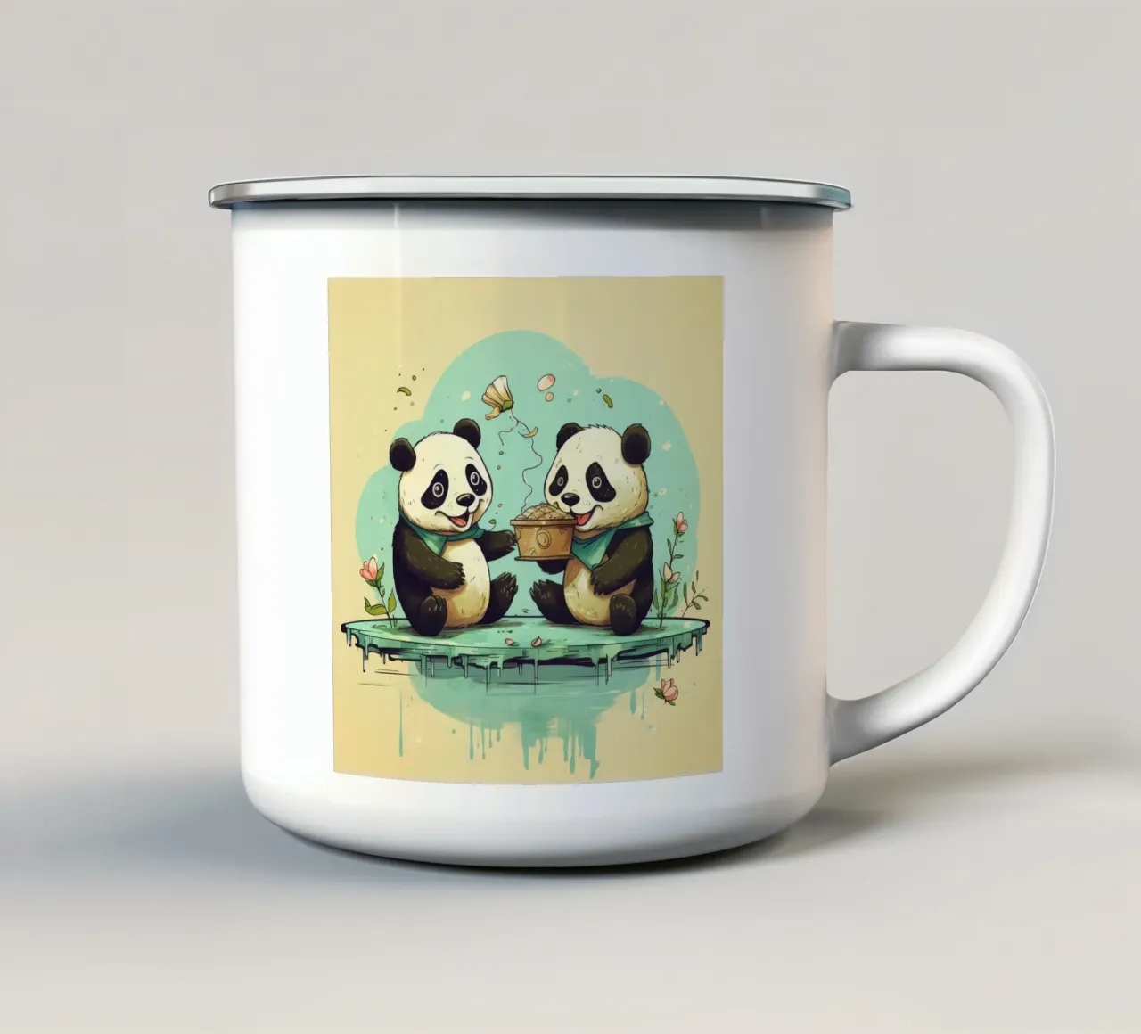 Duo di panda retrò tazza in smalto da Funny Animals