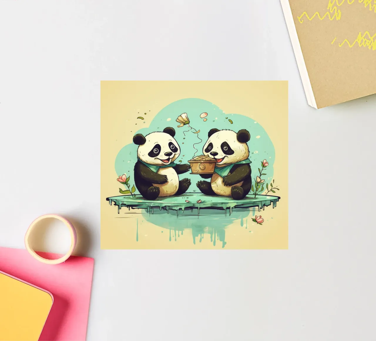 Duo de pandas rétro autocollant de Funny Animals