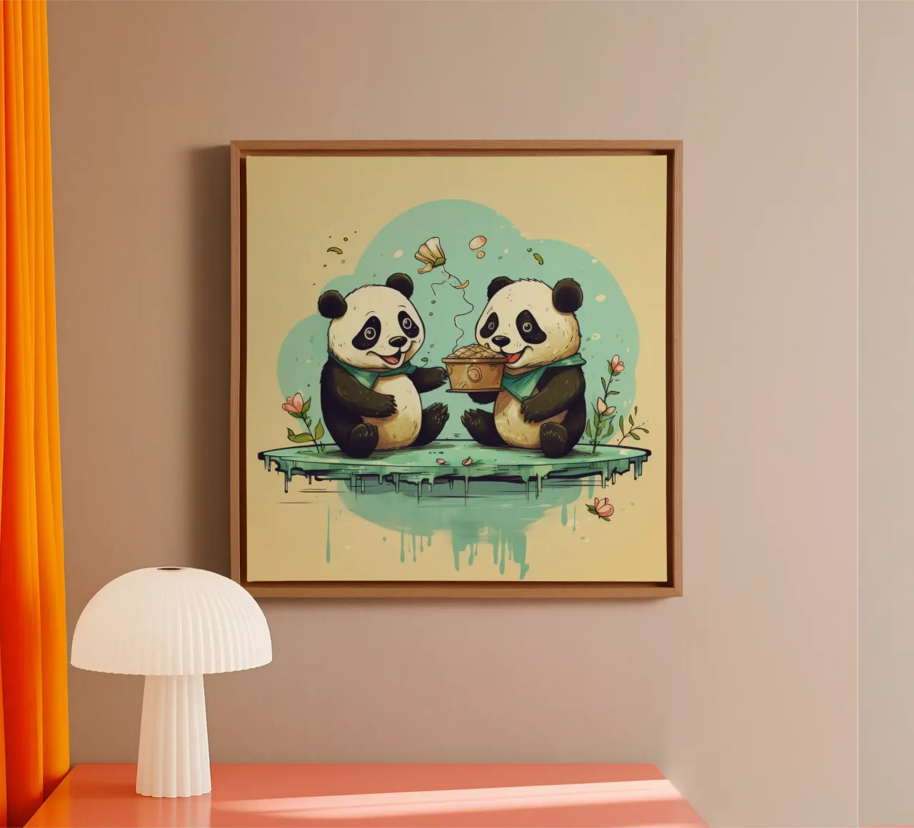 Retro Panda Duo canvas met Baklijst van Funny Animals