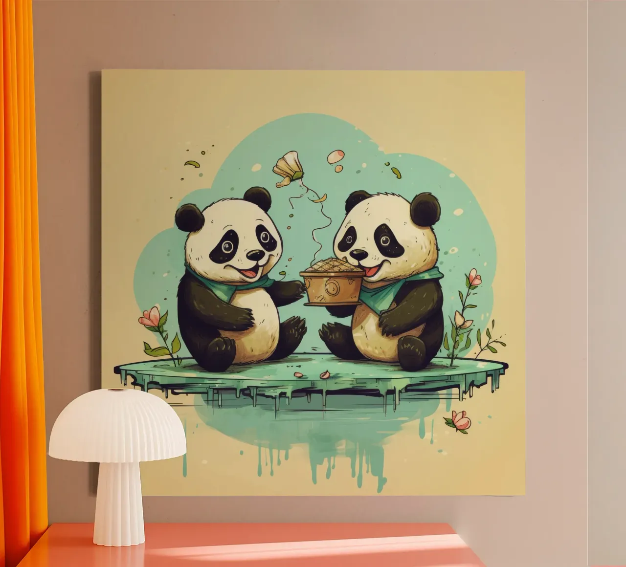 Retro Panda Duo canvas met Baklijst van Funny Animals