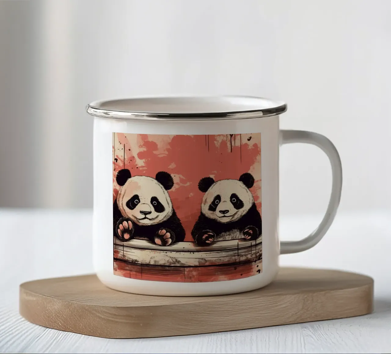 Duo di panda retrò tazza in smalto da Funny Animals