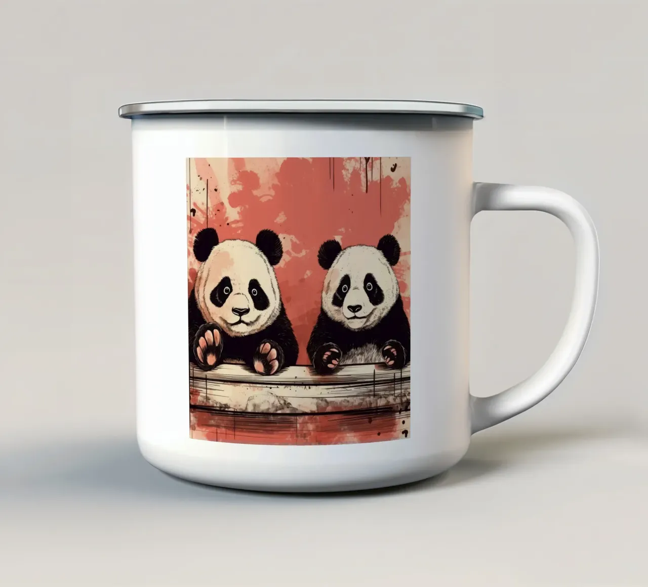Duo di panda retrò tazza in smalto da Funny Animals