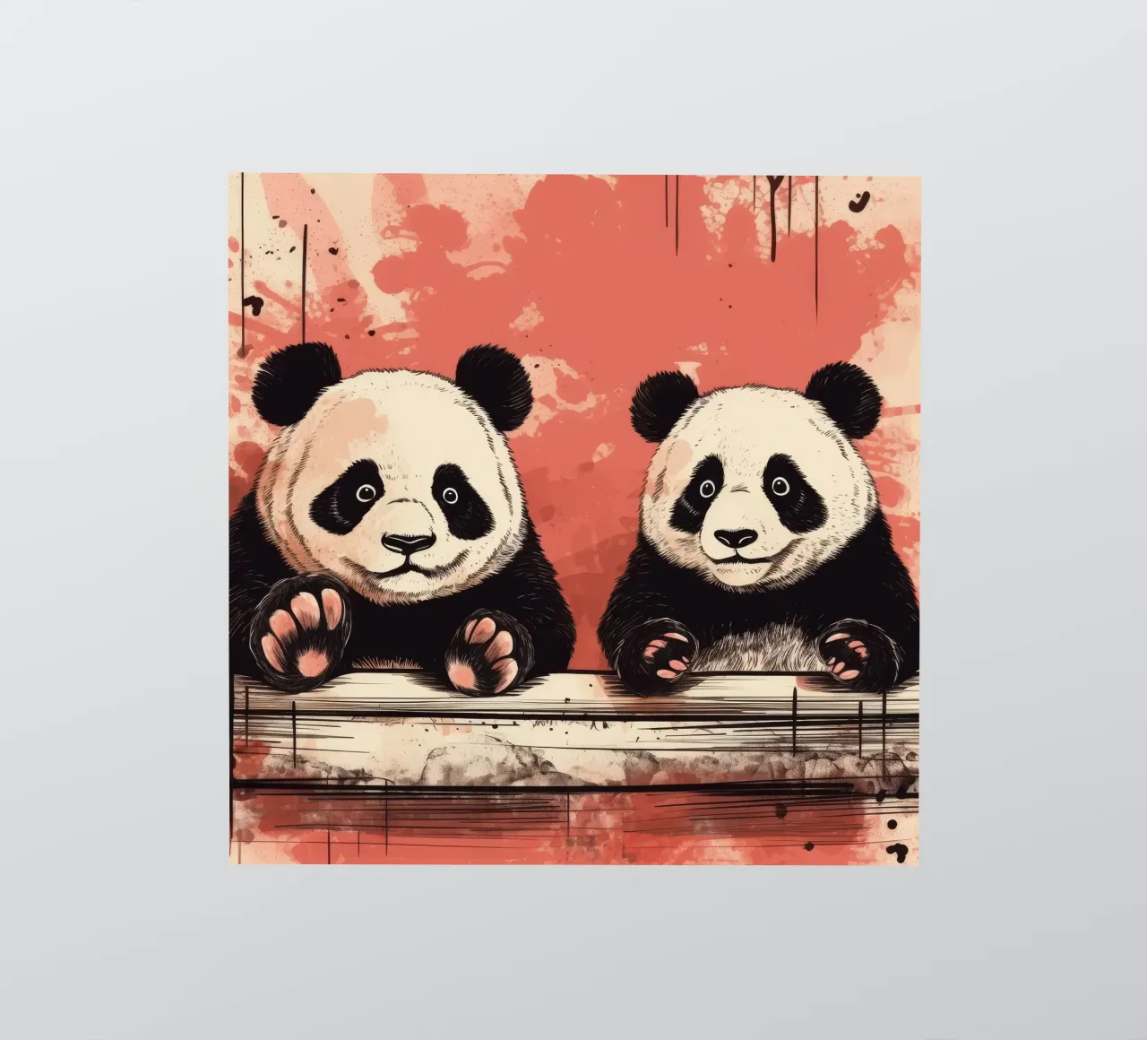 Duo de pandas rétro autocollant de Funny Animals