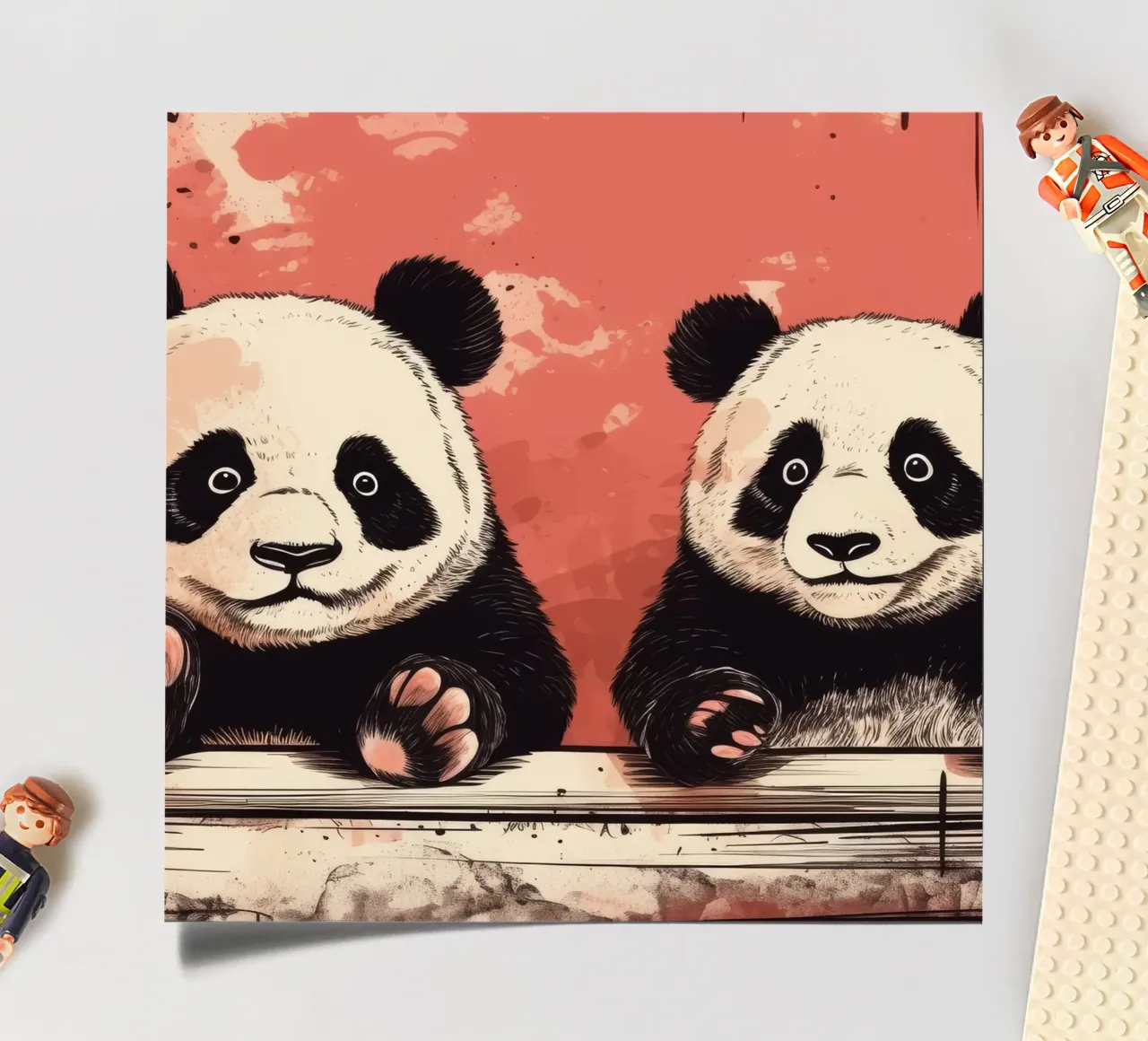 Duo de pandas rétro planche autocollant de Funny Animals