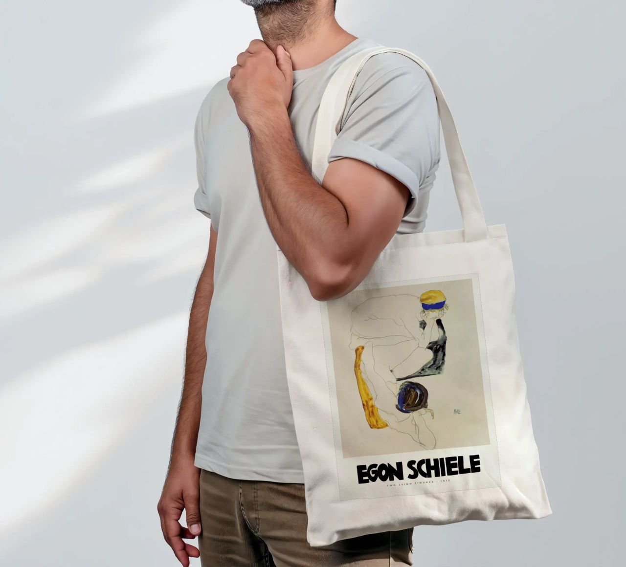 Schiele - Two Lying Figures II borsa in juta da Vintage by JUNIQE