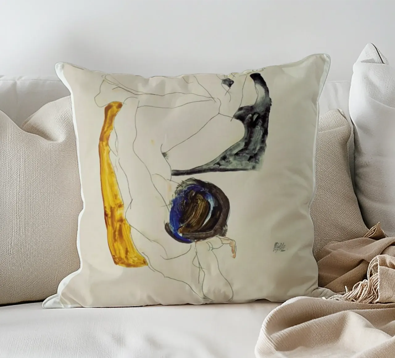 Schiele - Two Lying Figures II cuscino da Vintage by JUNIQE
