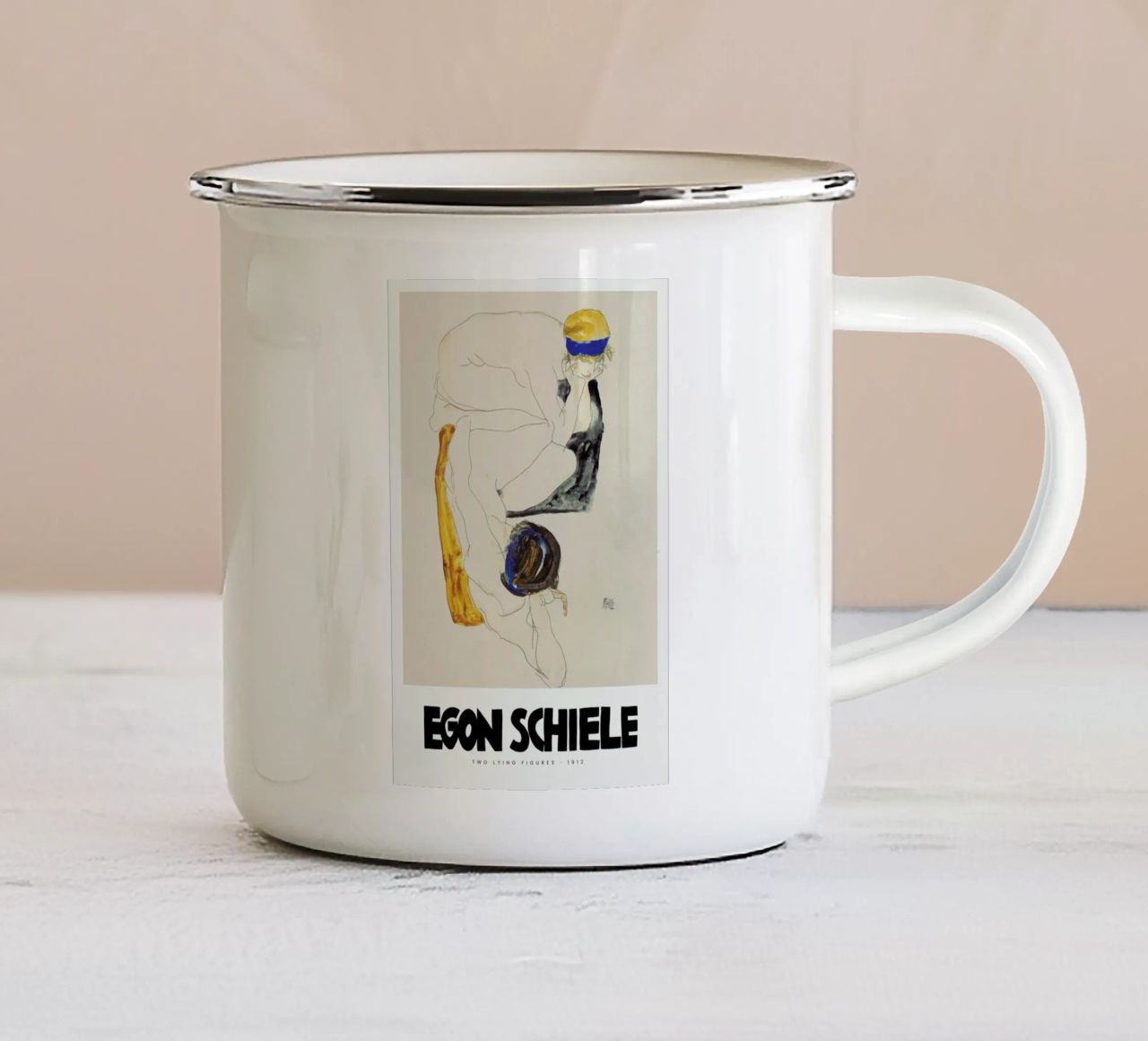 Schiele - Two Lying Figures II Emaille Tasse von Vintage by JUNIQE