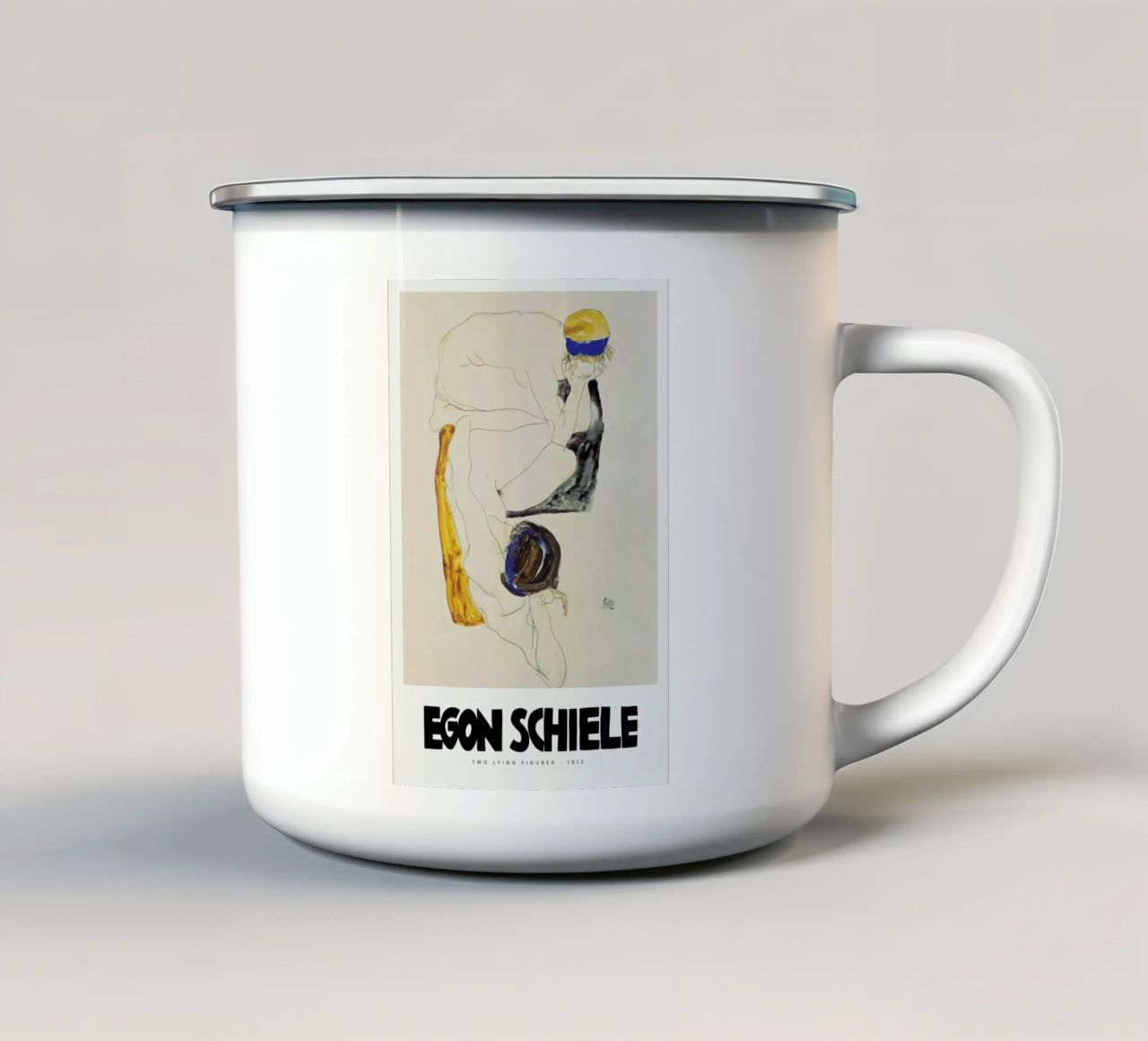 Schiele - Two Lying Figures II Emaille Tasse von Vintage by JUNIQE