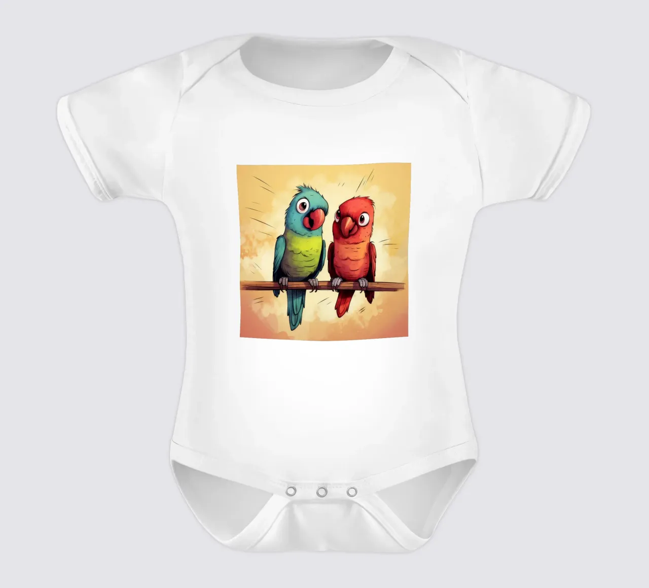 Retro Parrot Duo short-sleeve baby romper by Funny Animals