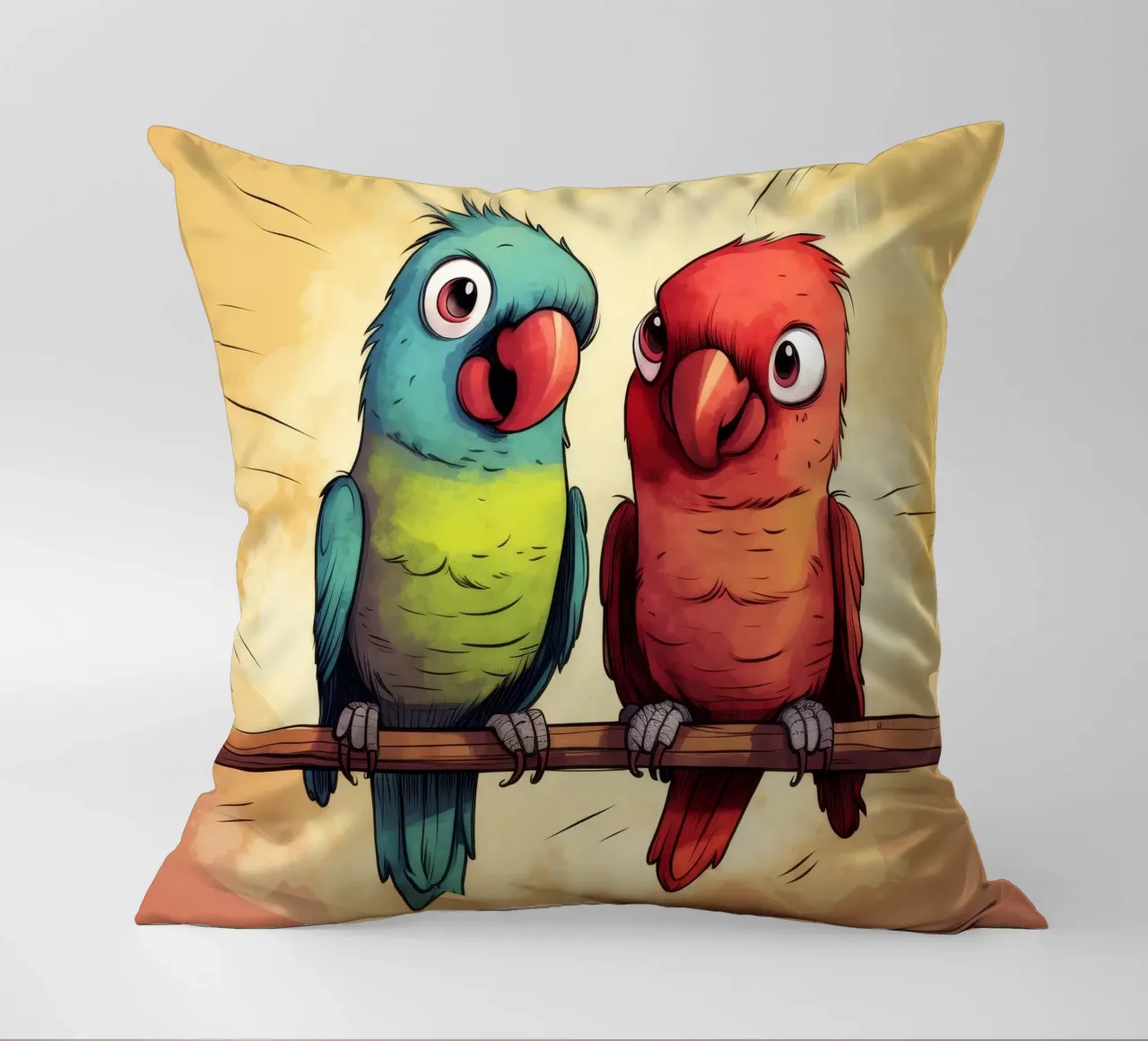 Duo di pappagalli retrò cuscino da Funny Animals