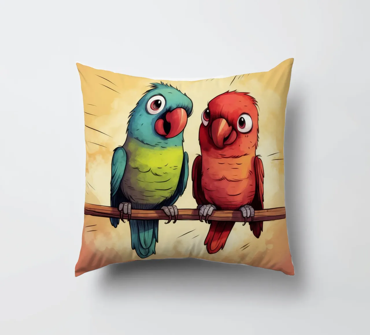 Duo di pappagalli retrò cuscino da Funny Animals