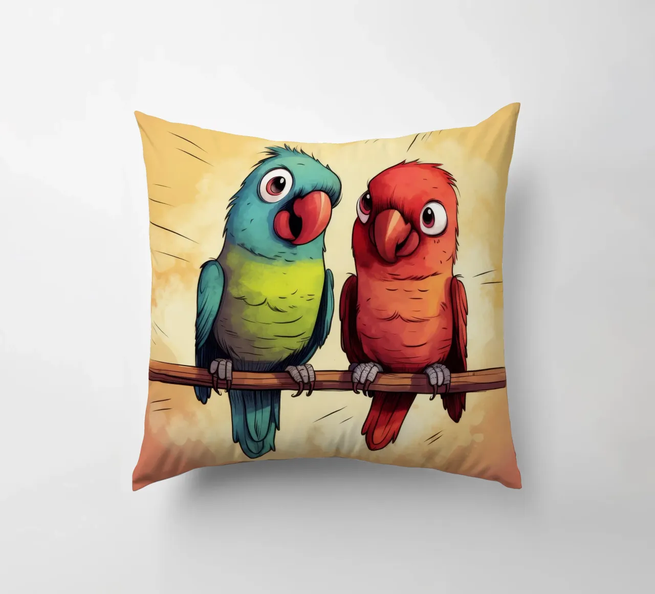 Duo di pappagalli retrò cuscino da Funny Animals