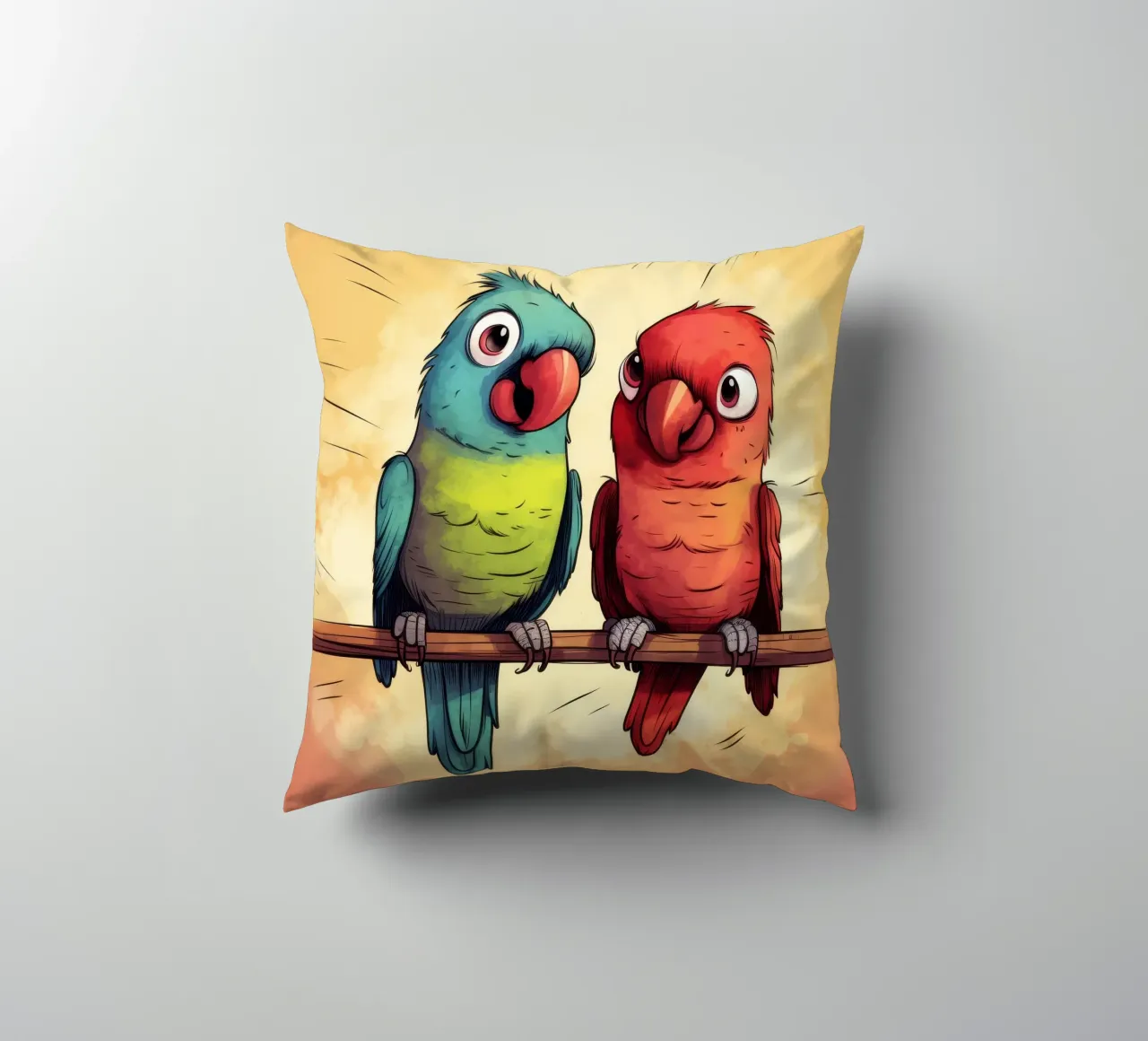 Duo di pappagalli retrò cuscino da Funny Animals