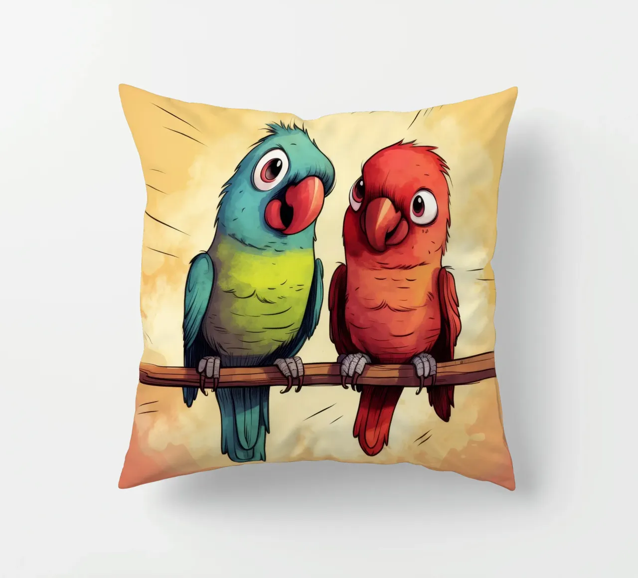 Duo di pappagalli retrò cuscino da Funny Animals